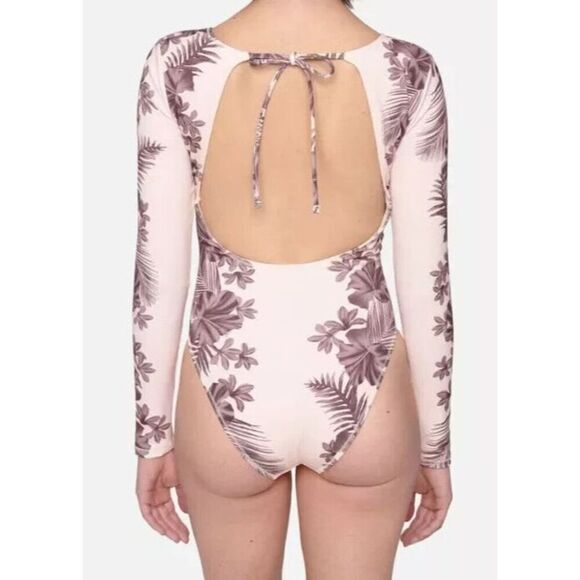 Hurley HO1128 Women Sz M Seashell/Pink Hawaiian Lei Tie Back L/S Surf Suit - Picture 7 of 7